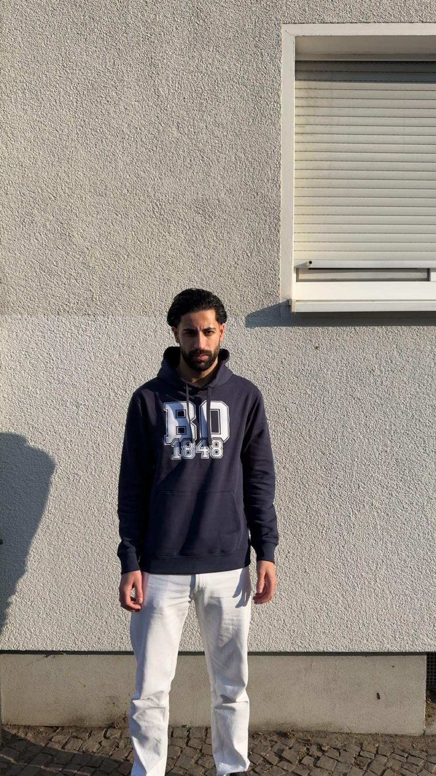 Hoody gestickt navy blau BO 1848 - Bestickung weiß